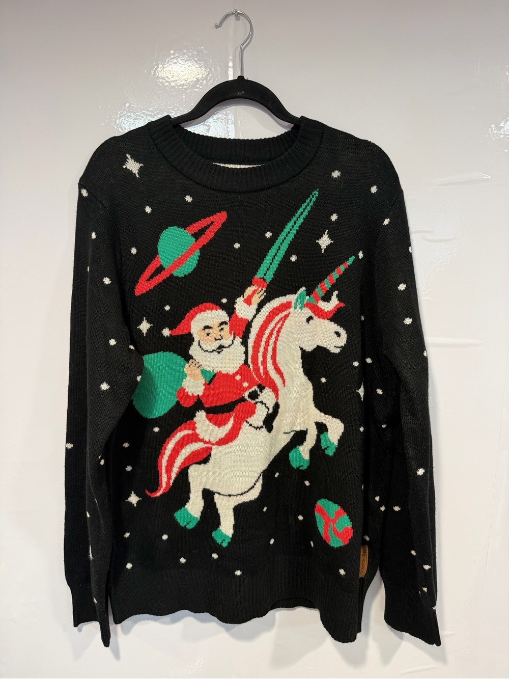 Tipsy Elves Black‎ Santa Unicorn Graphic Crewneck Sweater